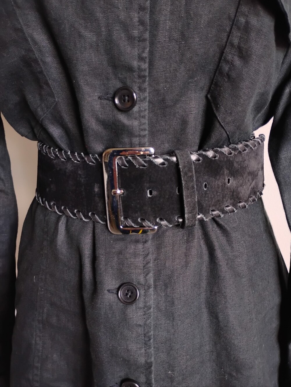 Sandy Duftler Designs Leather Belt Suede Black Wide Western Bohemian Size Small